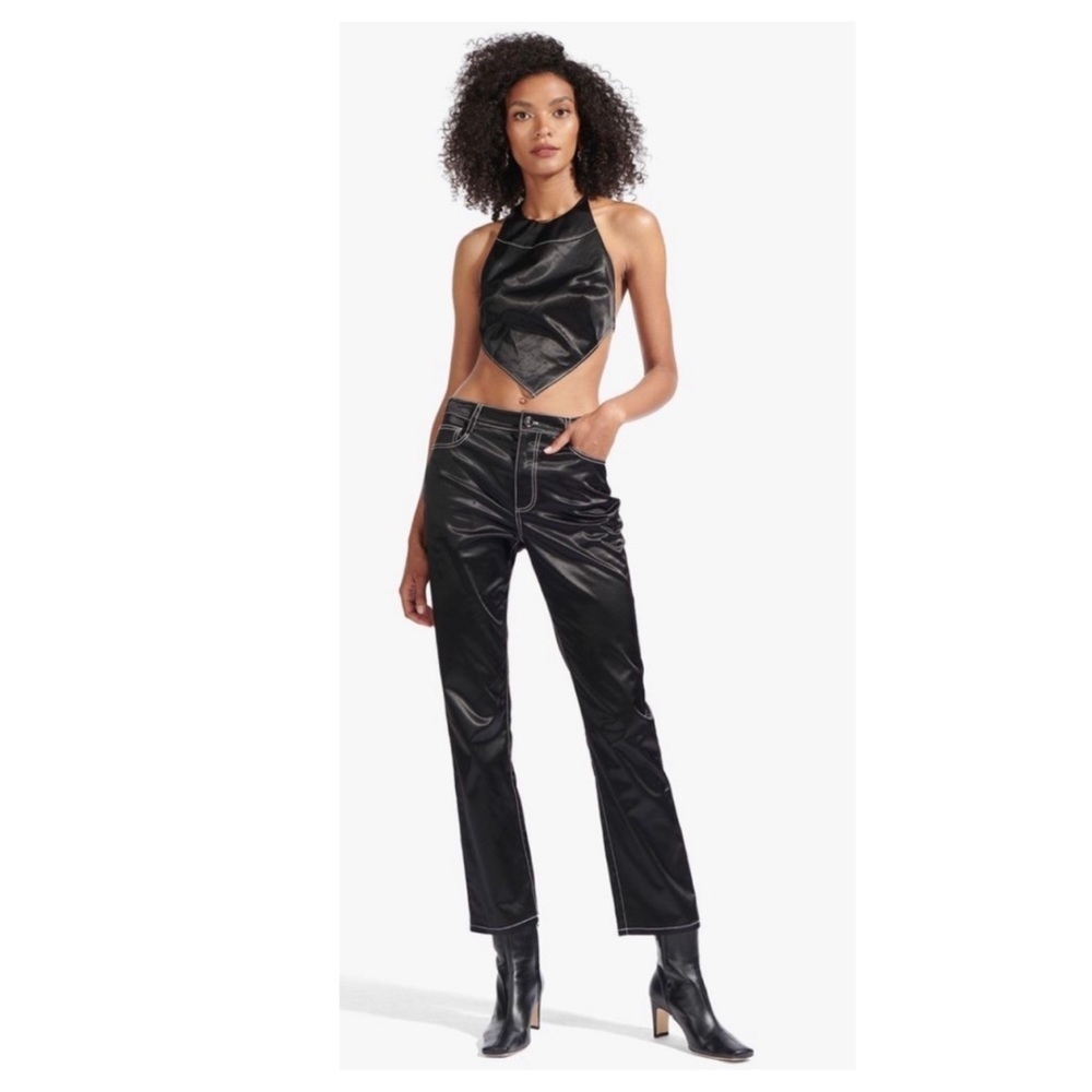 STAUD Syd Satin Halter Top in Black- Large.